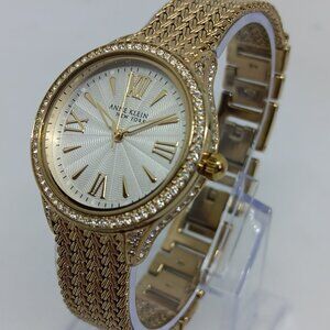 Anne Klein 12/2290SVGB Women's 30mm Crystal Accent Gold Tone Quartz Watch
